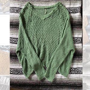 Free People // green v neck sweater